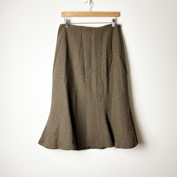 LAUREN RALPH LAUREN • Women’s Brown Knit Wool Blend Knee Length Skirt Size 8 - Picture 1 of 5